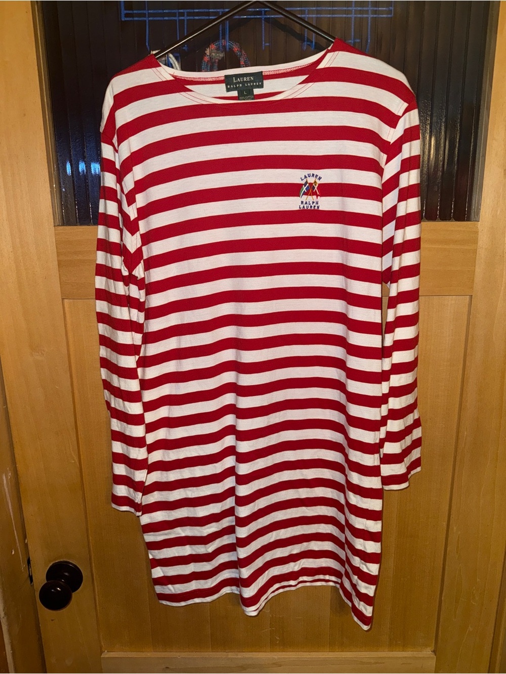 Lauren Ralph Lauren Cotton Strip Dress Red And White Strip Large